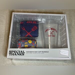 Special Thanks Father's Day Gift Bundle - Grill Master Glass, Socks & Towel